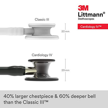 3M Littmann Cardiology IV Diagnostic Stethoscope, 6204, More Than 2X as Loud, Weighs Less, Stainless Steel High Polish Smoke-Finish Chestpiece, 27" Black Tube, Champagne Stem, Black Headset