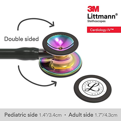 3M Littmann Cardiology IV Diagnostic Stethoscope, 6240, More Than 2X as Loud, Weighs Less, Stainless Steel High Polish Rainbow-Finish Chestpiece, 27" Black Tube, Smoke Stem, and Headset