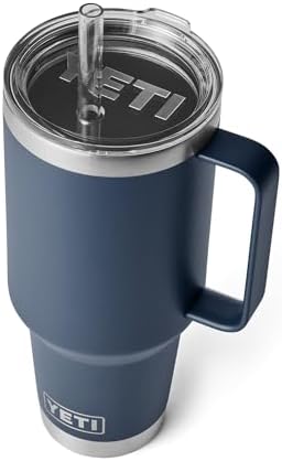 YETI Rambler 42 oz Tumbler with Handle and Straw Lid, Travel Mug Water Tumbler, Vacuum Insulated Cup with Handle, Stainless Steel, Navy