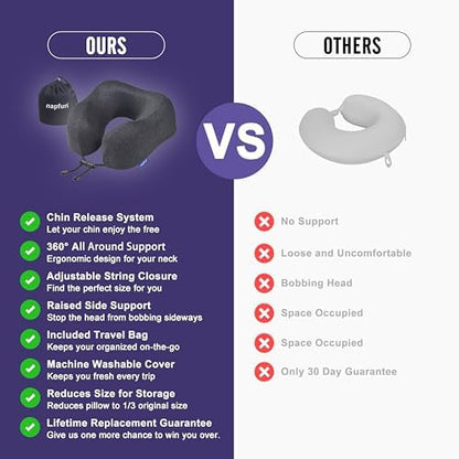 napfun Travel Pillow, Travel Accessories & Travel Essentials for Airplane Upgraded 100% Pure Memory Foam Travel Neck Pillow for Flight Headrest Sleep, Portable Plane Necessities, Full Black