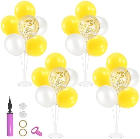 Yellow and White Balloon Stand Centerpiece Table Decorations for Bee Sunflower Daisy Birthday Bridal Shower Engagement Wedding Party Decorations(Yellow white set4)