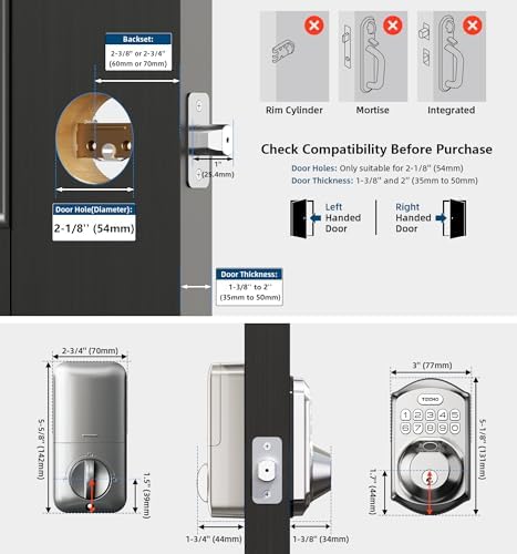 TEEHO TE002 Fingerprint Door Lock - Keyless Entry Door Lock - Electronic Keypad Deadbolt - Smart Locks for Front Door - Auto Lock - Easy Installation - Satin Nickel