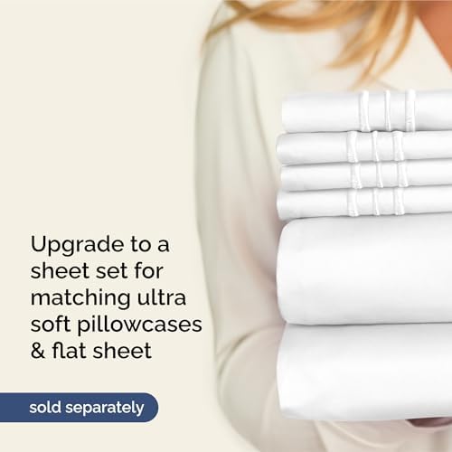 Extra Deep Queen Fitted Sheet - Hotel Luxury Single Fitted Sheet Only - Easily Fits 18 inch to 24 inch Mattress - Ultra Soft, Wrinkle Free w/Extra Deep Pockets - Easy-Care, Breathable & Comfy - White