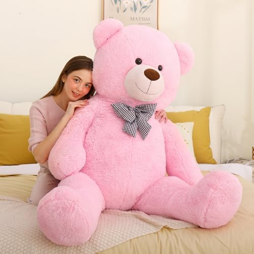MaoGoLan Giant Pink Teddy Bear Stuffed Animal 5 Feet,Soft Cuddly Smiling Face Big Teddy Bear Plush Gift for Boyfriend Girlfriend