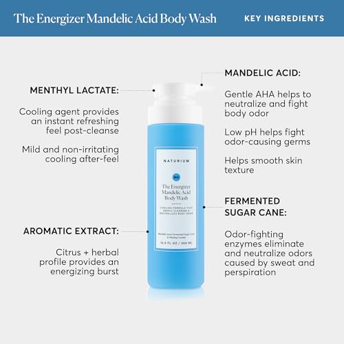 Naturium The Energizer Body Wash, Cooling & Refreshing Formula with Mandelic Acid, Deeply Cleanses & Neutralizes Body Odor, 16.9 oz