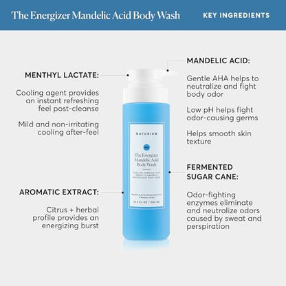 Naturium The Energizer Body Wash, Cooling & Refreshing Formula with Mandelic Acid, Deeply Cleanses & Neutralizes Body Odor, 16.9 oz