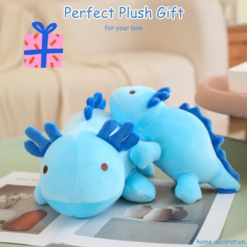SQEQE Weighted Axolotl Plush Toy, Blue Axolotl Stuffed Animals Cute Plush Pillow, Kawaii Weighted Stuffed Animals Gifts for Girls & Boys Blue 23.6 Inch, 3.1 Lbs