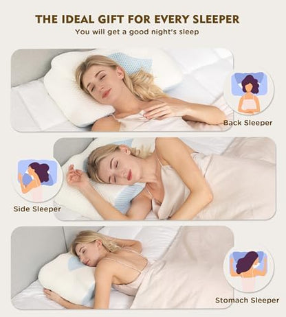 Osteo Cervical Pillow for Neck Pain Relief, Hollow Design Odorless Memory Foam Pillows with Cooling Case, Adjustable Orthopedic Bed Pillow for Sleeping, Support for Side Back Sleepers