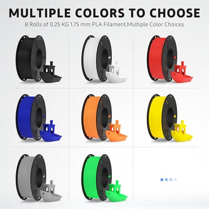 ELEGOO 250g PLA 3D Printer Filament Bundle 1.75mm, 8 Colors Dimensional Accuracy +/- 0.02mm, 8 Pack 250g Spool for Most FDM 3D Printer, Black/White/Red/Dark Blue/Gray/Yellow/Orange/Neon Green