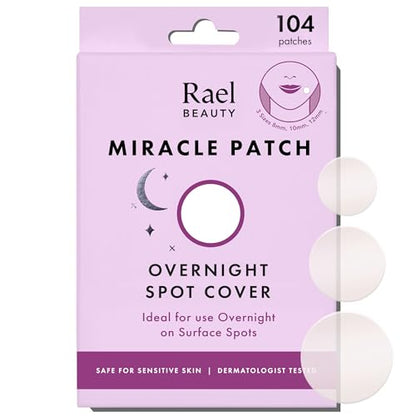 Rael Pimple Patches - Miracle Overnight Spot Cover, Thicker & Extra Adhesion, Hydrocolloid Acne Treatment for Face, Zits & Blemishes, Korean Skin Care, Vegan & Cruelty-Free, 3 Sizes (104 Count)