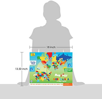 Imagimake Mapology USA & World Map Puzzle with Flags, Capitals, Stickers | Educational Toys for Ages 5-7 | Jigsaw Puzzles for Kids Ages 8-10 | Geography Toys for Ages 8-13 | 6 Year Old Boy/Girl Gifts