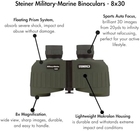 Steiner Military-Marine Series Binoculars, Lightweight Tactical Precision Optics for Any Situation, Waterproof, Green, 8x30