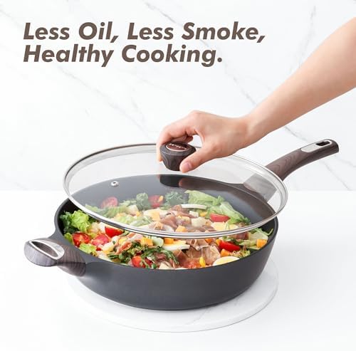 SENSARTE Nonstick Frying Pan Skillet with Lid, 12 Inch Large Deep Frying Pan, 5 Qt Non Stick Saute Pan with Cover, Induction Pan, Healthy Non Toxic Cooking Pan with Helper Handle, PFOA PFOS Free