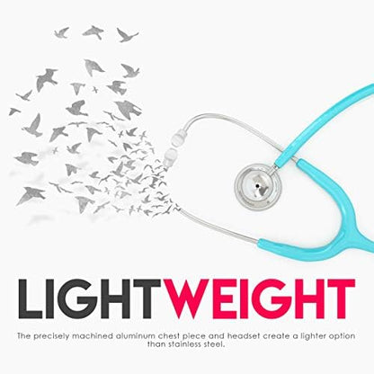 MDF Instruments, Acoustica Lightweight Stethoscope for Doctors, Nurses, Students, Home Health Use, Adult, Dual Head, Pastel Blue Tube, Silver Chestpiece-Headset, MDF747XP03