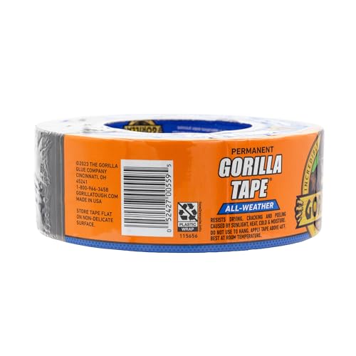 Gorilla All Weather Duct Tape, Black, 1.88" x 25 yd (Pack of 2) - UV and Temperature Resistant Waterproof Tape for Outdoor Repairs