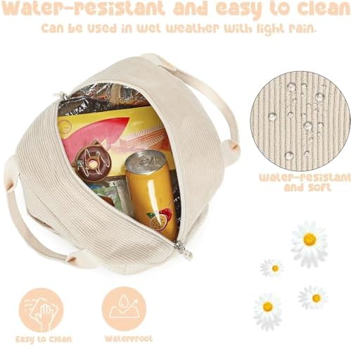 Bluboon Lunch Bag for Women Men Cute Corduroy Lunch Tote Bags Reusable Insulated Lunch Box Large Capacity Reusable Insulated Cooler for Work Picnic or Travel