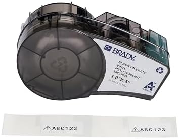 Brady Authentic (M21-131-595-WT) All-Weather Vinyl Label for Indoor/Outdoor ID, Lab and Equipment Labeling, White on Black- for M210, M210-LAB, M211, BMP21-PLUS and BMP21-LAB Printers, .5" H, 1" W