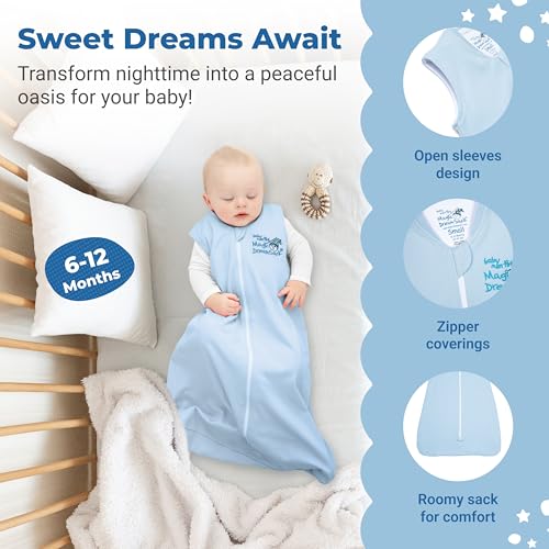 Magic Sleepsuit Baby Merlin's Cotton Baby Swaddle Transition Product - Soft and Cozy Design, Double Zipper for Easy Diaper Changes, Promotes Safe Sleep, 3-6 Months - Cream - Small 12-18lbs
