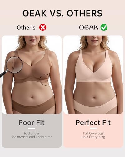OEAK Womens Deep V Bras Wireless Comfortable Bra Supportive No Underwire Bras Tshirt Push Up Bralettes Plunge Seamless Bra