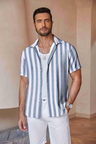 COOFANDY Men's Linen Shirts Short Sleeve Casual Shirts Button Down Shirt for Men Beach Summer Wedding Shirt