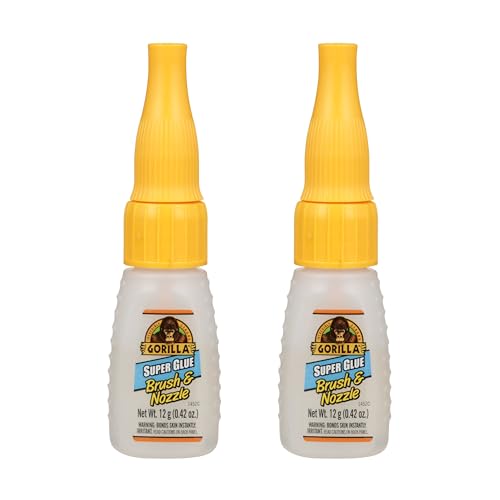 Gorilla Super Glue with Brush & Nozzle Applicator, Clear Glue, 12 Gram (Pack of 2) - All Purpose and Fast Setting for Projects and Repairs