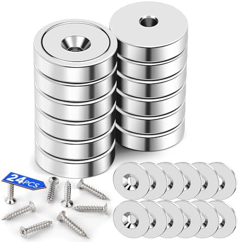 LOVIMAG 12 Pack Cabinet Magnets, Neodymium Cup with Countersunk Hole, 30lbs Strong Rare Earth for Doors, Holding Tools, Lifting, Hanging - 0.78 * 0.2 inch