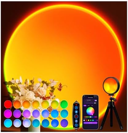 Sunset Lamp Projector 21 Color Changing Sunlight Lamp Mood Lighting,Sunrise Sunset Light 360°Rotation LED Projection Lamp for Room Decor,Party,Tiktok Live,Photography|Multicolors, APP & Button Switch