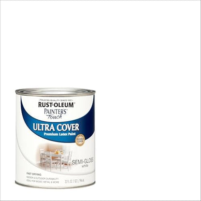 Rust-Oleum 1993502 Painter's Touch Ultra Cover Multi-Purpose Brush-On Paint, 1 Quart, Semi-Gloss White