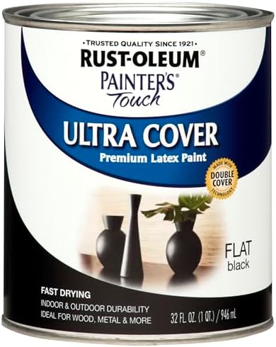 Rust-Oleum 1976502 Painter's Touch Latex Paint, Flat Black 32 Fl Oz, 1 Quarts, (Pack of 1)