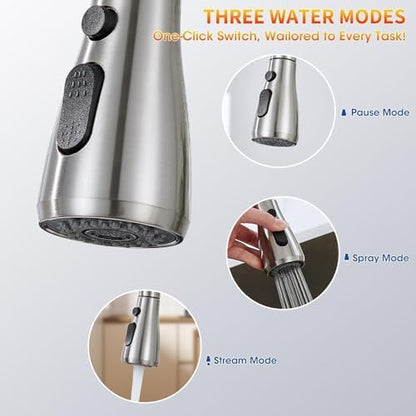 Kitchen Faucets with Pull Down Sprayer, High Arc Single Handle Stainless Steel Commercial Kitchen Faucet 1 or 3 Hole Sink Faucet for Farmhouse Camper Laundry Rv Bar, Brushed Nickel