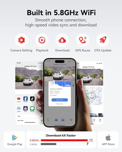 REDTIGER 4K Dash Cam Front and Rear, STARVIS 2 Sensor, Touch Screen 3.18", 128GB Card Included, Voice Control, 5.8GHz WiFi Car Dash Camera, GPS, Night Vision, Emergency Lock, Parking Mode (F7N Touch)
