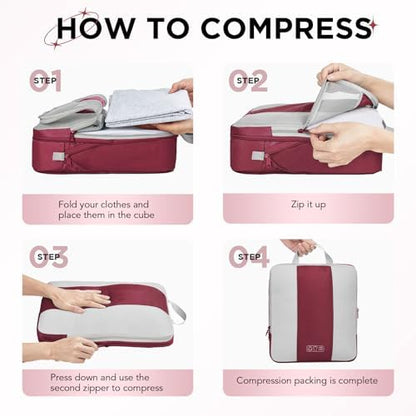 10 Set Compression Packing Cubes for Travel Essentials,Compressible Expandable Packing Cubes for Suitcase,OlarHike Luggage Organizer Bags for Travel,Handy Helper for Organizing Clothes(Wine Red)