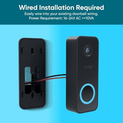 WYZE Doorbell Camera v2, 2K Security Video Doorbell with Color Night Vision, 2-Way Audio, 24/7 Video Recording*, Package Monitor, Works with Alexa & Google Assistant, Wired. Free Expert Setup
