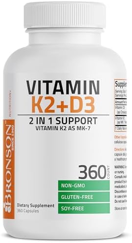 Bronson Vitamin K2 (MK7) with D3 Supplement Non-GMO Formula 5000 IU Vitamin D3 & 90 mcg K2 MK-7 Easy to Swallow D & K Complex, 360 Capsules