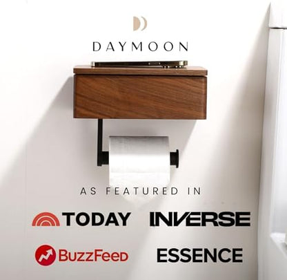 Day Moon™ Wood Toilet Paper Holder with Shelf, Wipe Holder for Bathroom, Flushable Wipes Dispenser, Toilet Paper and Wipes Holder - Toilet Paper Holder with Storage, Toilet Paper Holder Wall Mount