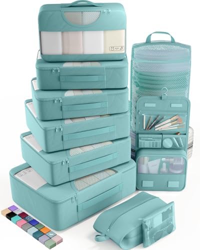 Veken 10 Set Packing Cubes for Travel Essential, Suitcase Organizer Bags in 4 Sizes, Carry-On Luggage Accessories with Large Laundry & Hanging Toiletry Bag, Must-Have for Airplane, Road Trip & Camping
