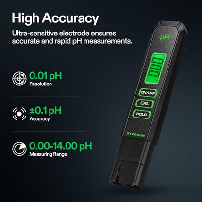 VIVOSUN Digital pH and TDS Meter Kits, 0.01pH High Accuracy Pen Type pH Meter ± 2% Readout Accuracy 3-in-1 TDS EC Temperature Meter for Hydroponics, Pool and Aquarium, Black White, UL Certified