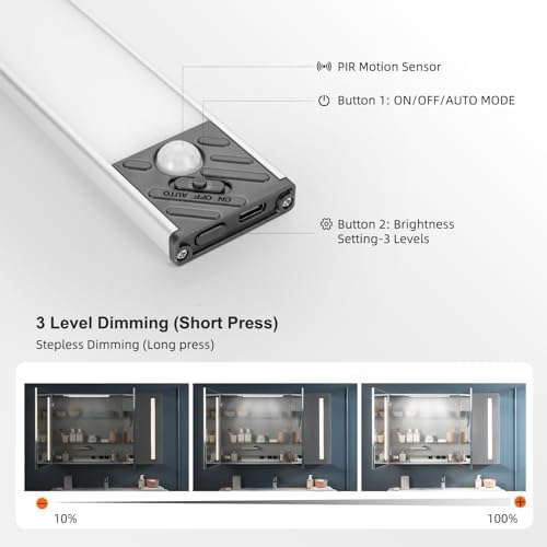 Under Cabinet Lighting, Equipped with Motion Sensor, Rechargeable Battery Operated，3-Level Adjustable Brightness, 3 Pack Magnetic Under Counter Lights for Kitchen, Warm Light 11.8"