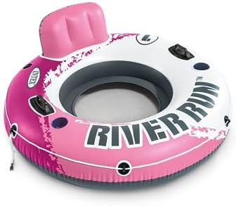 INTEX 58824EP River Run 1 Inflatable Floating Lounge: Comfortable Backrest – Built-in Cup Holders – Durable Grab Handles – All Around Grab Rope – 220lb Weight Capacity – Pink
