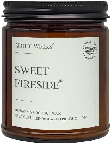 Scented Coconut Beeswax Candles | Coconut Beeswax Non Toxic Candle 9oz Amber | Farmhouse Candles Non-Toxic Clean Burn 100% USDA Certified Biobased (Sweet Fireside)