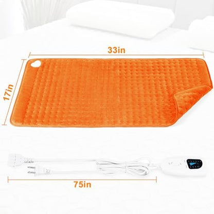 Heating Pad-Electric Heating Pads for Back,Neck,Abdomen,Moist Heated Pad for Shoulder,Knee,Hot Pad for Arms and Legs,Dry&Moist Heat & Auto Shut Off(Orange, 33''×17'')