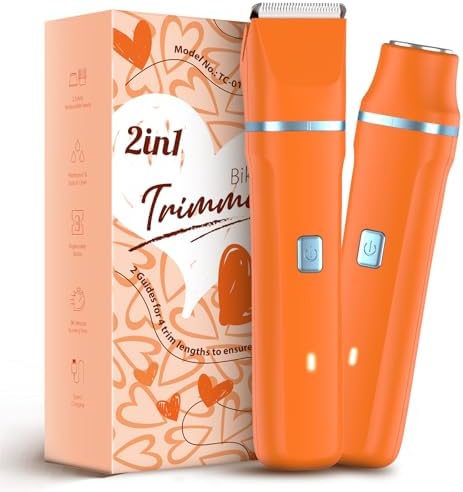 Facial Hair Removal for Women - Waterproof 2 in1 Rechargeable Eyebrow Facial Trimmer and Bikini Trimmer for Women, Painless Face Electric Razor/Shaver for Lip, Arms, Face, Peach Fuzz