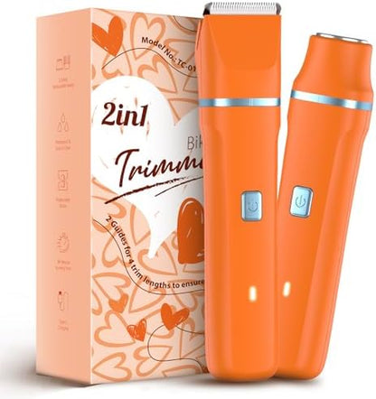 Facial Hair Removal for Women - Waterproof 2 in1 Rechargeable Eyebrow Facial Trimmer and Bikini Trimmer for Women, Painless Face Electric Razor/Shaver for Lip, Arms, Face, Peach Fuzz