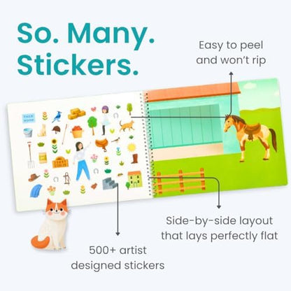 Cupkin Pet Animal Sticker Book Activity for Kids, Toddler Airplane Travel Essentials, 500+ Cat Stickers for Kids + 12 Scenes + 12 Coloring Book Pages, Animal Lover Children's Gift, Crafts Ages 2-8