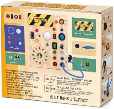 Busy Board, Montessori Toy for 1-3 Years Old, Wooden Toddler Sensory Travel Toy, Ideal Gift for 1+ Year Old Boys (Busy Board Plus V2), Medium, Yellow