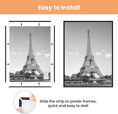 upsimples 12x16 Picture Frame Black 3 Pack, Scratch-Proof Poster Frames 12 x 16 for Photo Gallery - Slide-In Strips, Horizontal or Vertical Wall Mounting