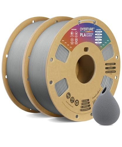 OVERTURE 2KG Bundle PLA Filament 1.75mm, Neatly Wound 3D Printer Filament 2 Pack 1kg Spool (2.2lbs), Dimensional Accuracy +/- 0.02 mm, Fit Most FDM 3D Printers (Light Gray 2-Pack)