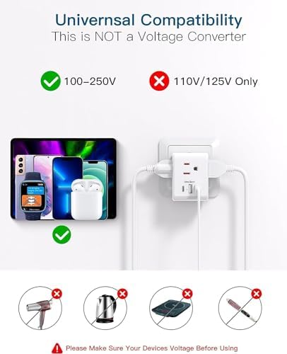 2 Pack Switzerland Travel Plug Adapter, Swiss Outlet Adapter with 3 Outlets 3 USB Charging Ports(1 USB C), Type J Power Adapter, Travel Essentials US to Switzerland, Rwanda, Liechtenstein