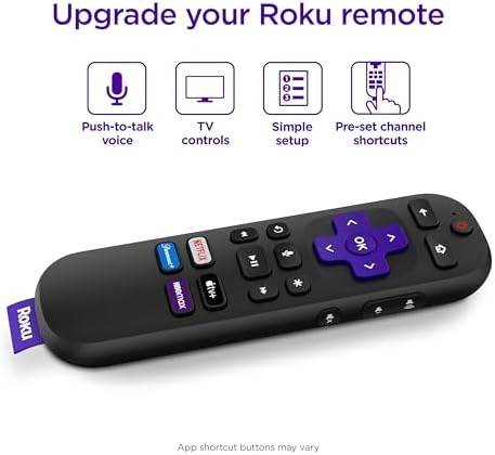 Roku Voice Remote | Replacement TV Remote Control with Voice Control, Simple Setup, & Pre-Set App Shortcuts - Compatible with Roku TV, Players, & Audio Devices