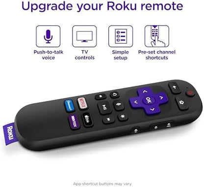 Roku Voice Remote | Replacement TV Remote Control with Voice Control, Simple Setup, & Pre-Set App Shortcuts - Compatible with Roku TV, Players, & Audio Devices